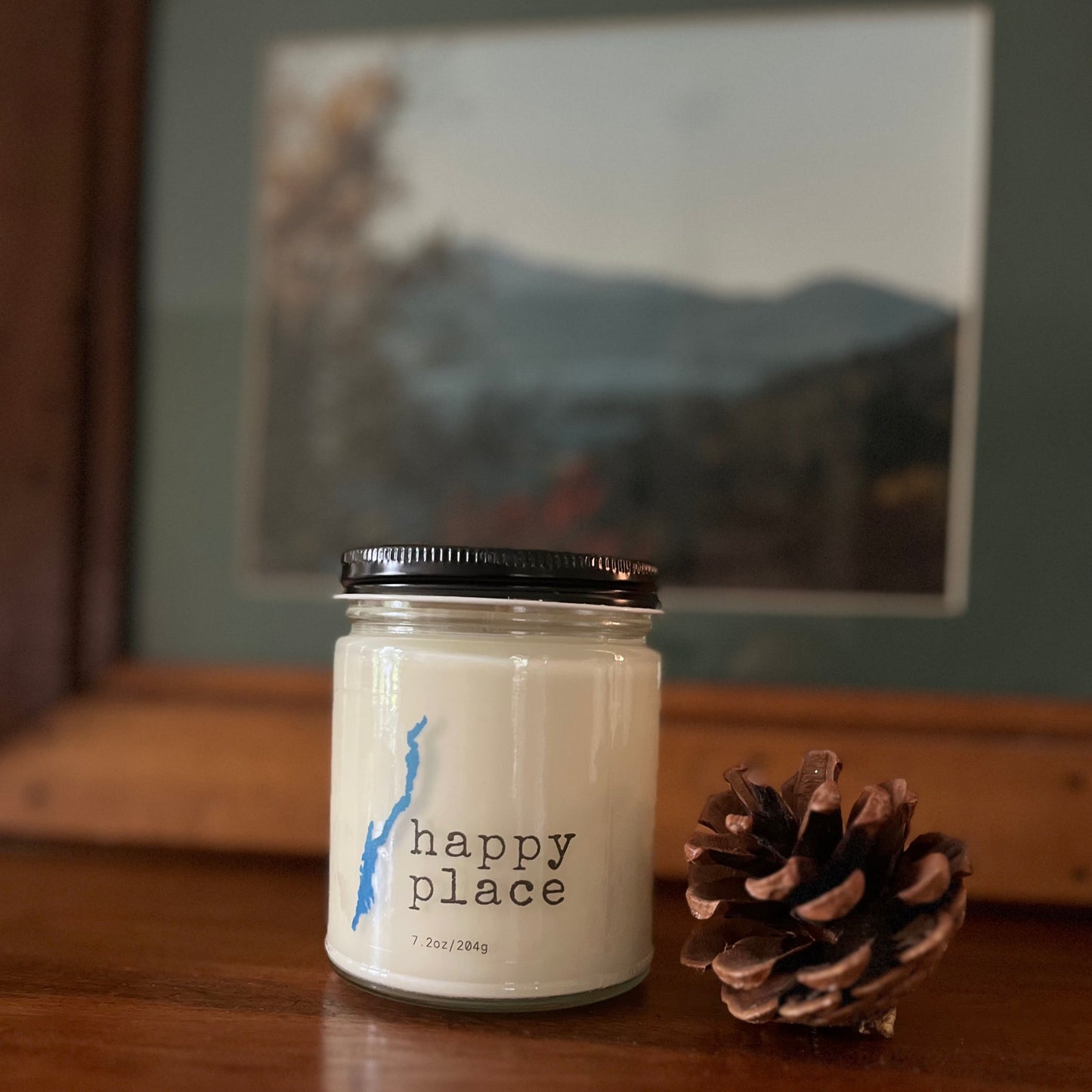 Happy Place Candle With Lake George Outline